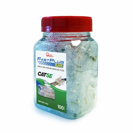 Quest Technology International Fastplug Rj45 Pass-Through Modular Plugs, 100Pk - Cat5E, 8P8C NMP-8255-100J